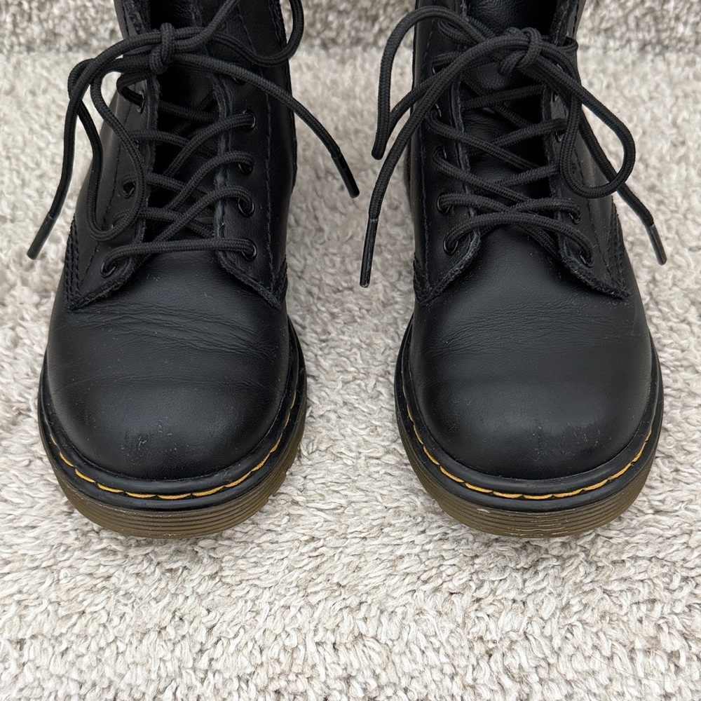 Dr. Martens Girls Black Lace-Up Combat Boots with Yellow Stitching - Picture 6 of 13